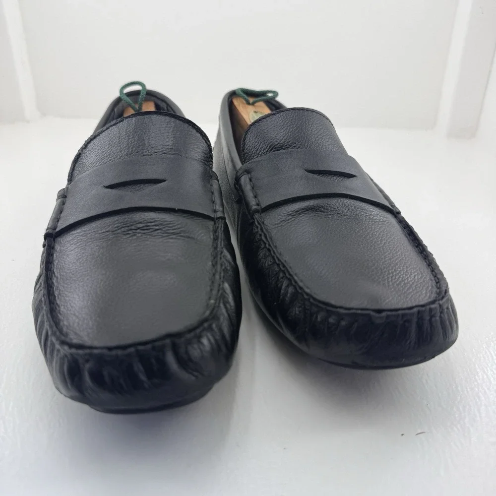 Donald Pliner Mens 10 Black Pebbled Leather Penny Loafers Driving Moc Shoes